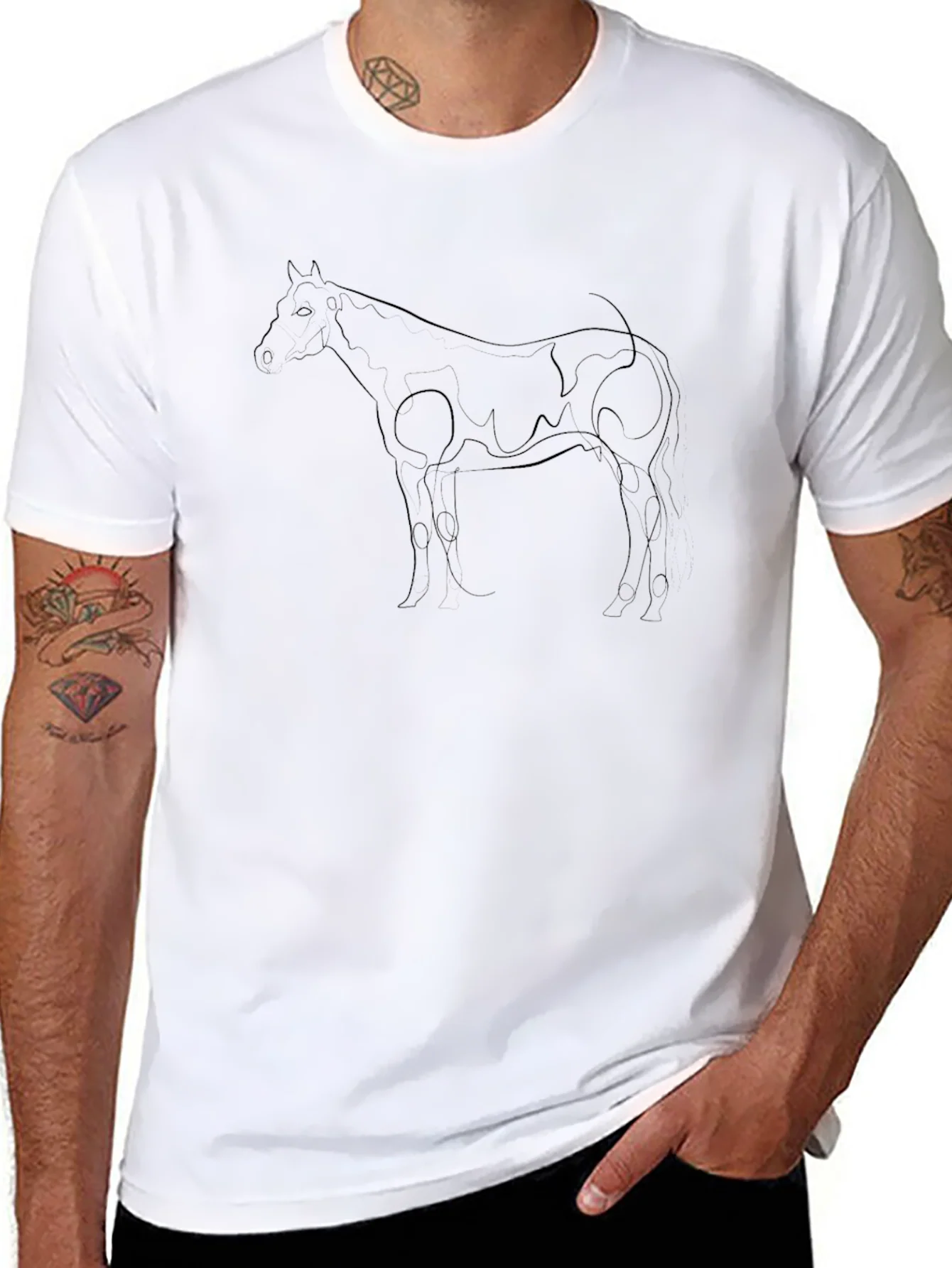 Horse Line Art Black Graphic Tee