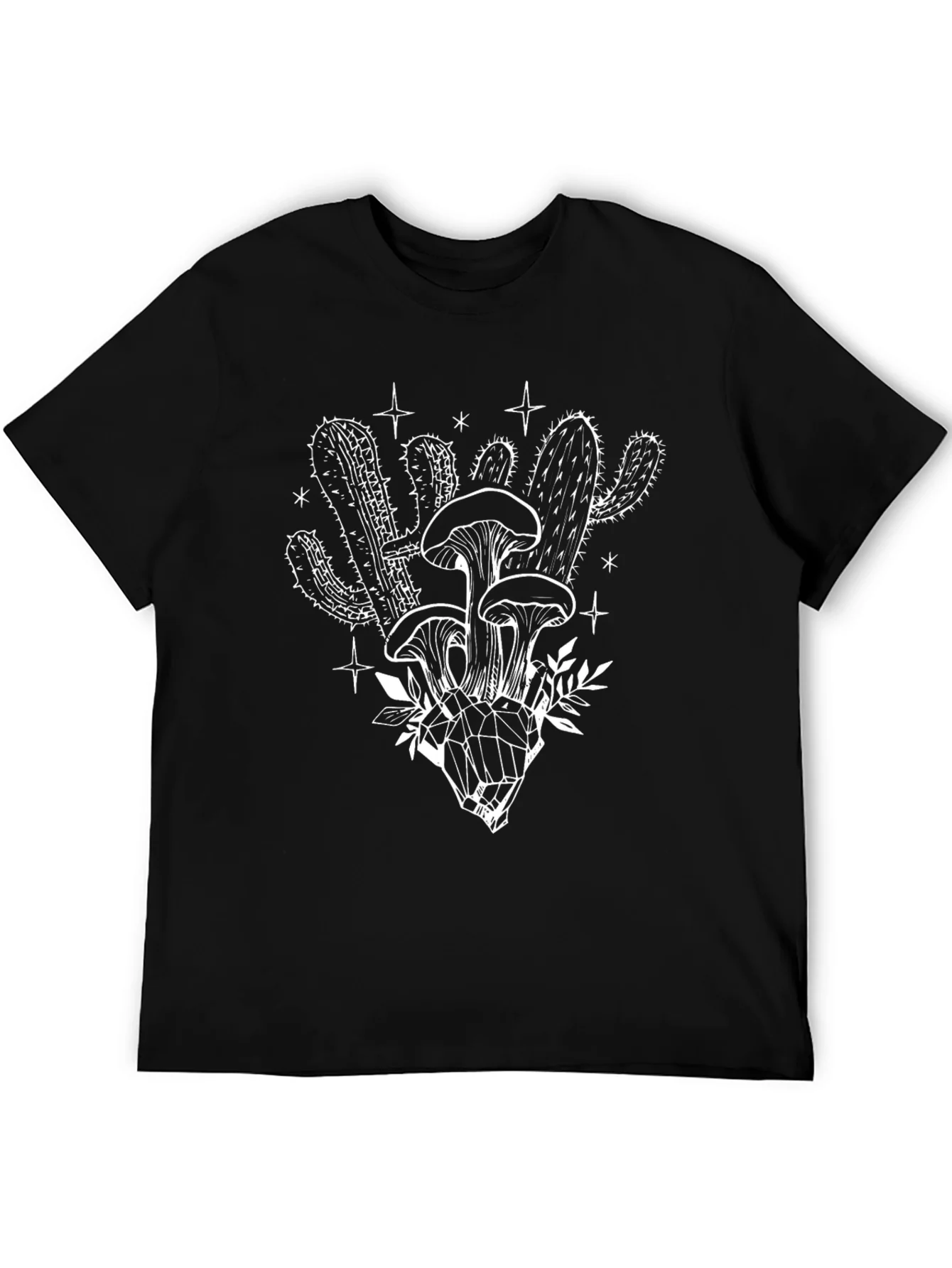 Black T-Shirt with Mushroom Cactus Graphic