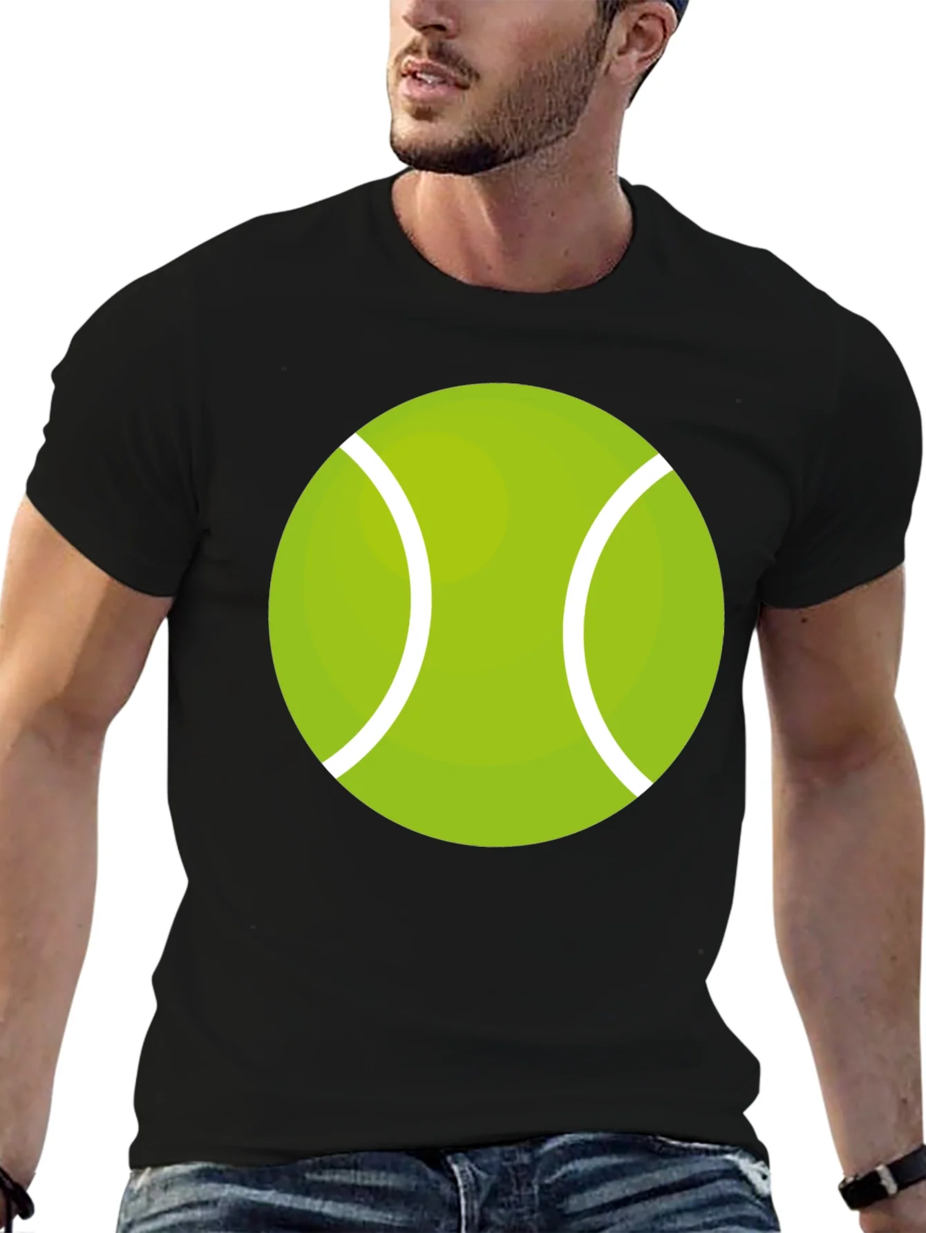 Tennis Ball Graphic Tee - Black Cotton Casual Shirt