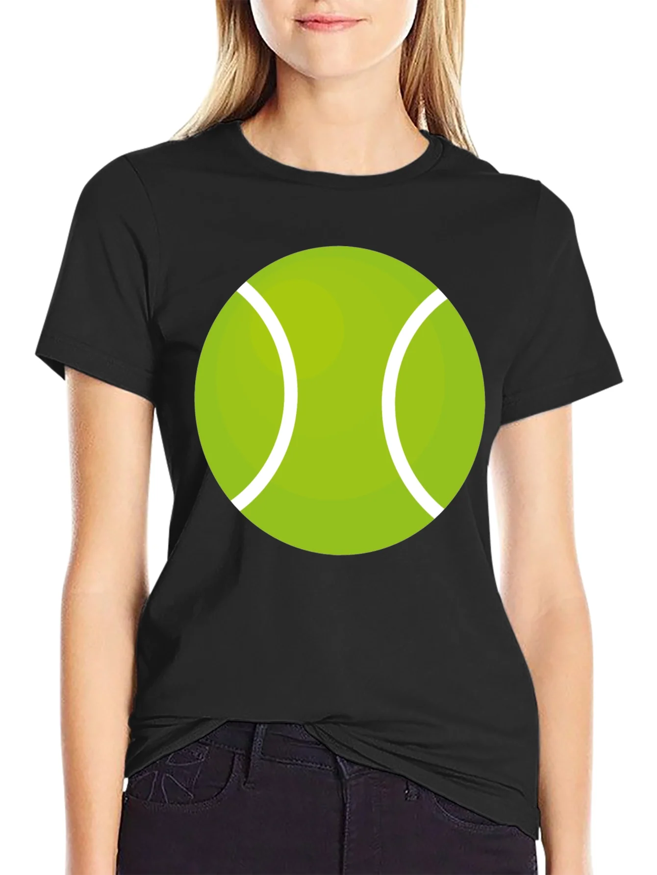 Tennis Ball Graphic Tee - Black Cotton Casual Shirt