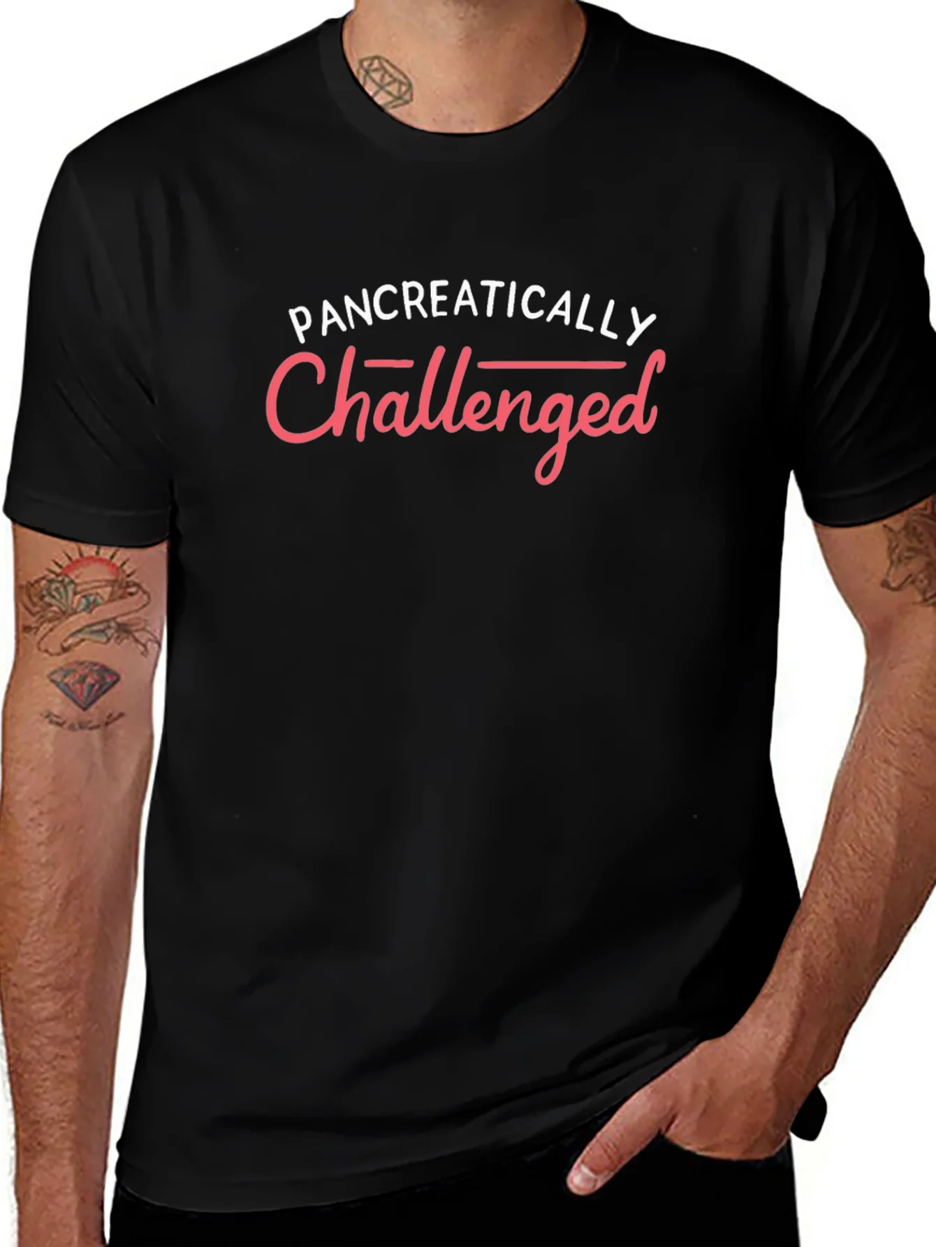 Pancreatically Challenged Black Graphic Tee