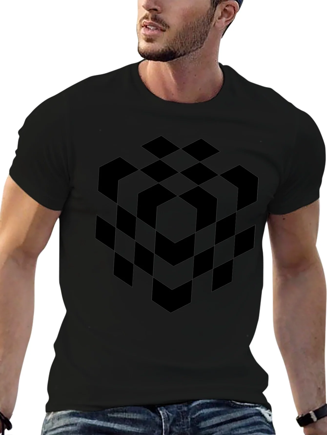Abstract Geometric Cube Black T-Shirt