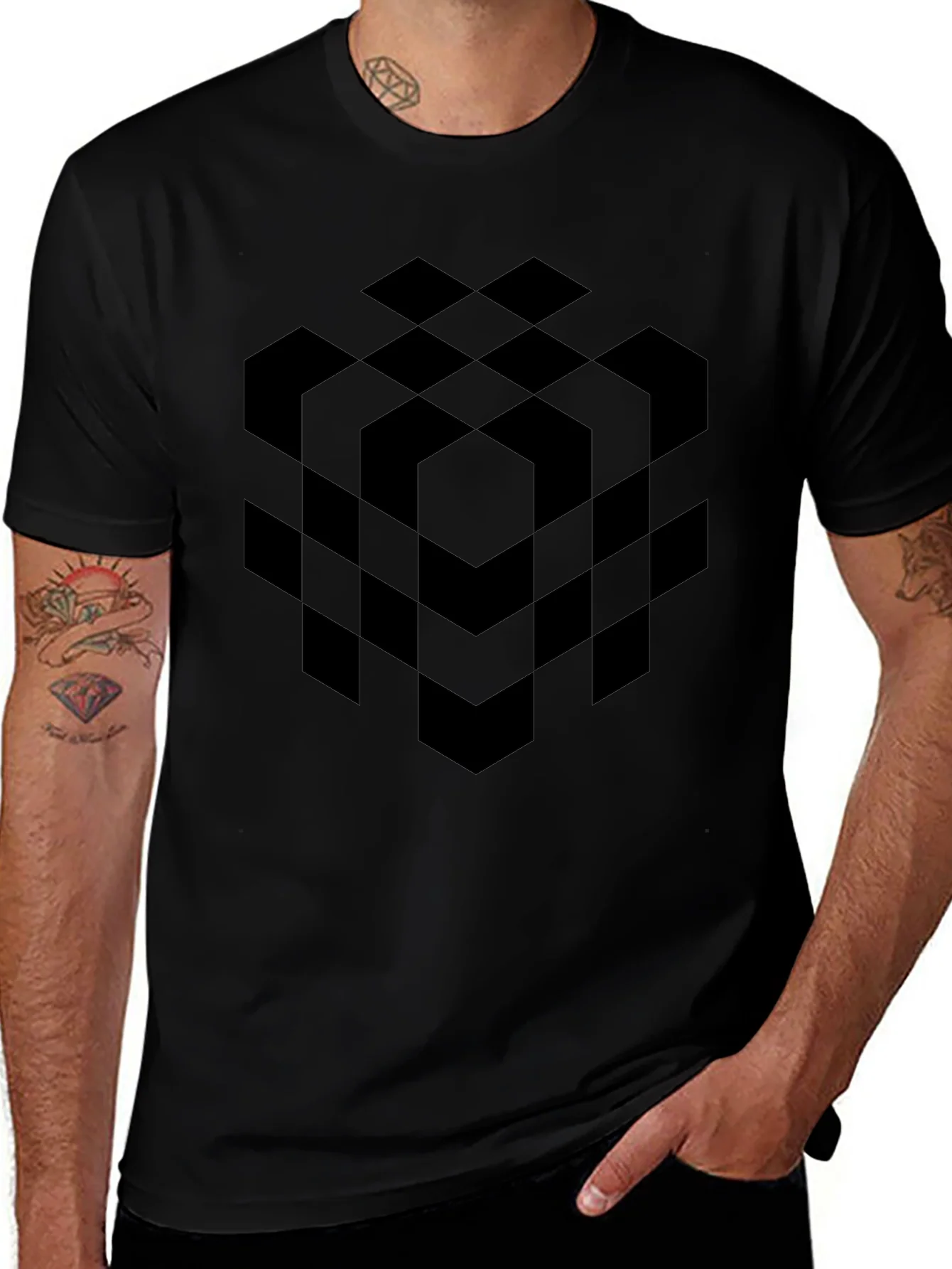 Abstract Geometric Cube Black T-Shirt