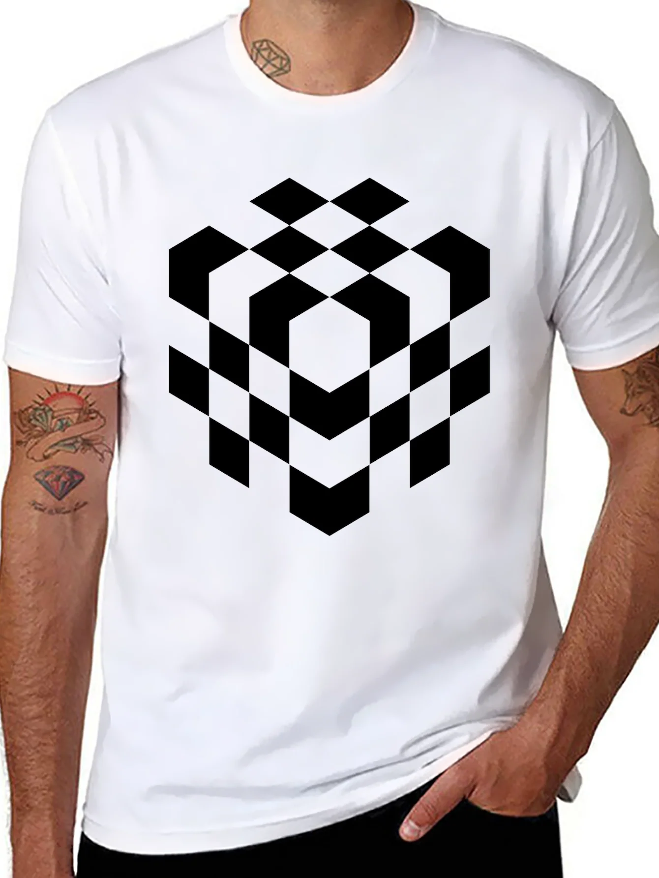 Abstract Geometric Cube Black T-Shirt