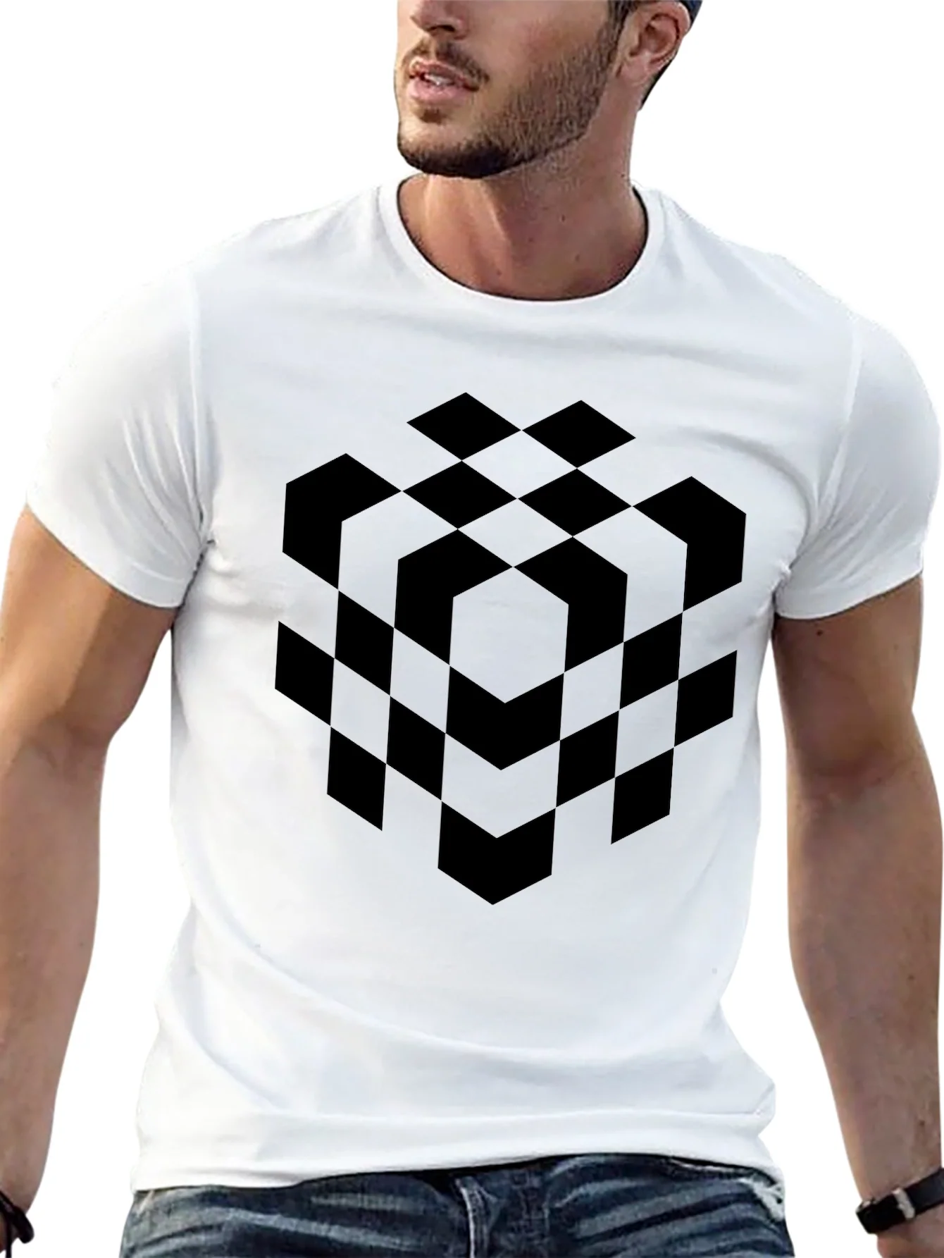 Abstract Geometric Cube Black T-Shirt