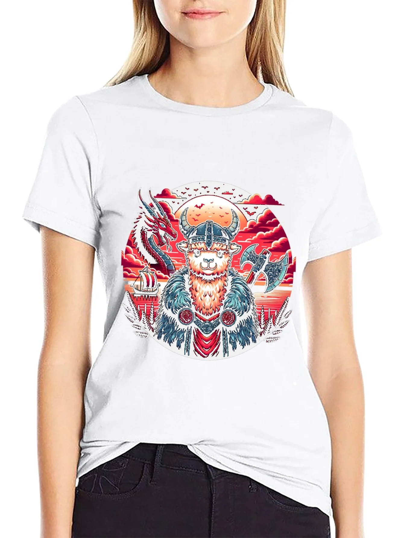 Viking Llama Graphic Tee - Black Cotton T-Shirt